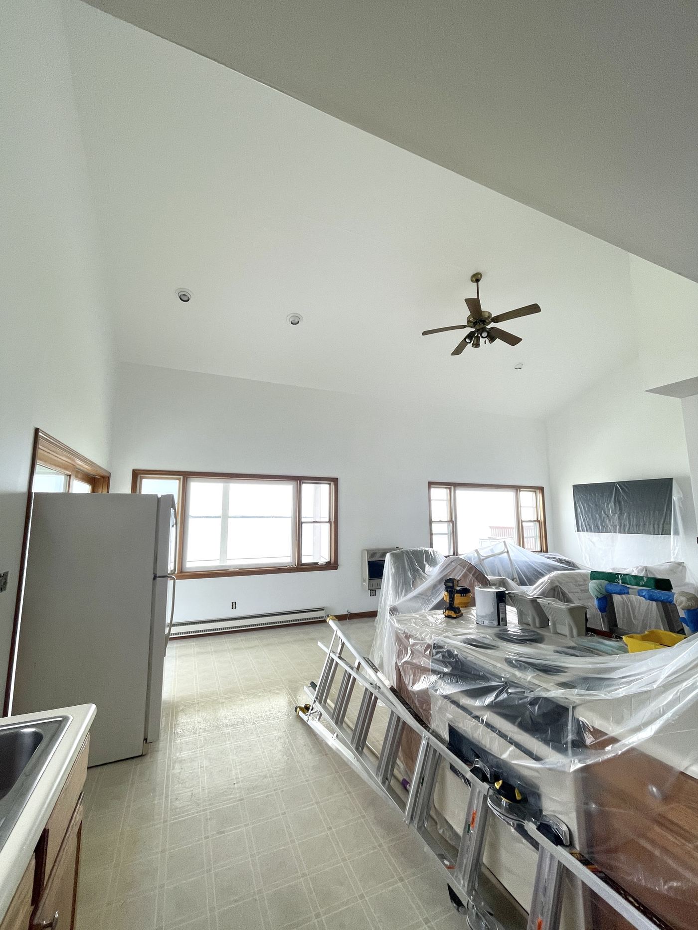 Interior painting — cathedral ceiling living room, lakefront home